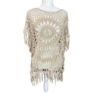 questions crotchet fringe poncho boho festival western Sz L